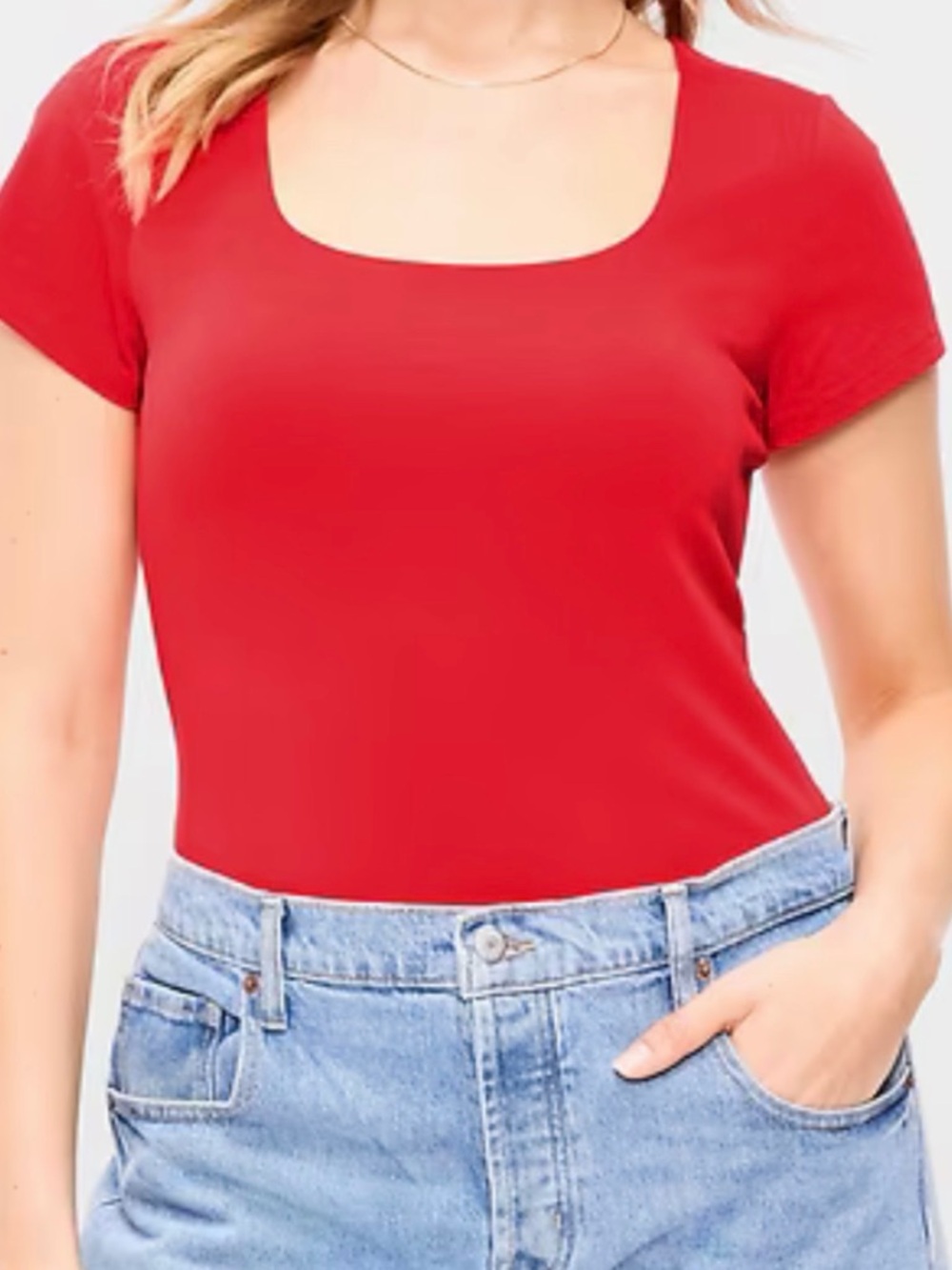 Old Navy Ribbed Square Neck T-Shirt (Red)
